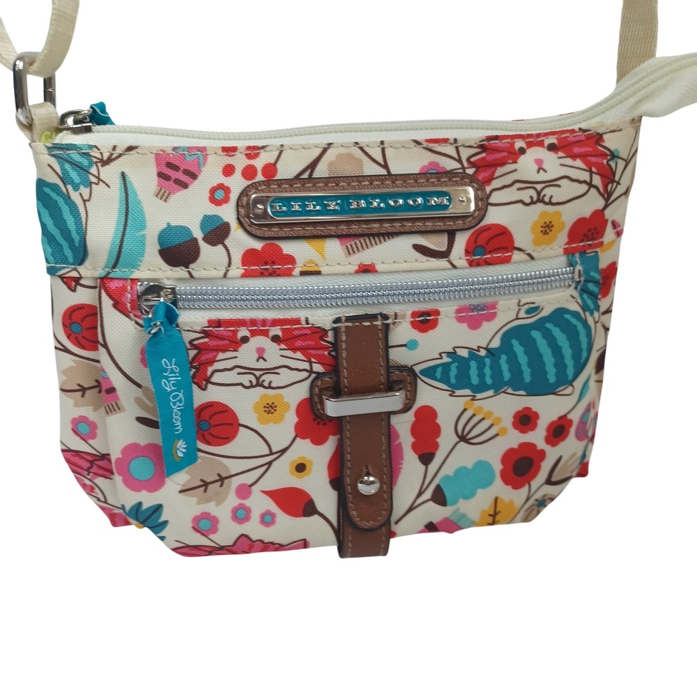 Lily Bloom Womens Cat Floral Print‎ Crossbody Bag Cream Multi Recycled Fabric